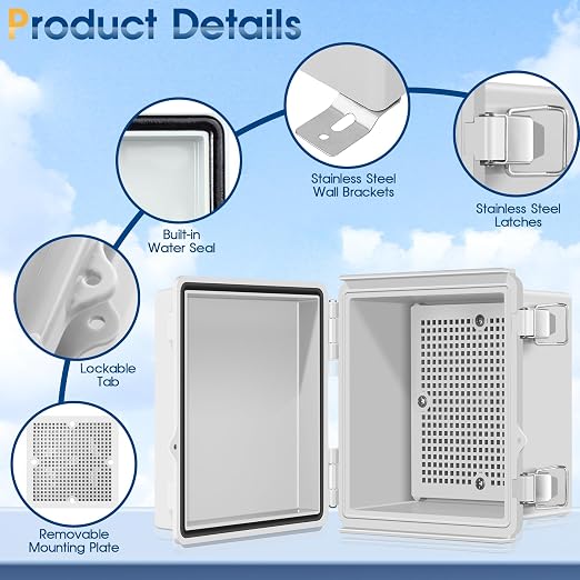 Waterproof Outdoor Project ABS Plastic Junction Box IP67 Weatherproof Dustproof Enclosure with Hinged Cover, Mounting Plate,Wall Brackets for Power Project (5.9"X5.9"X3.5")