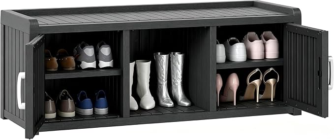 Outdoor Shoe Bench with Waterproof UV-Resistant Indoor Resin Shoe Cabinet Entryway Shoe Cabinet with 2 Doors or Entryway,Living Room,Bedroom,Black (2 Door)