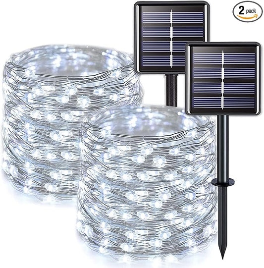 JMEXSUSS 2 Pack Solar String Lights Outdoor Waterproof, Each 33FT 100 LED Solar Fairy Lights Outdoor, 8 Modes White Christmas Light for Outside Garden Tree Patio Yard Wedding Christmas Decorations