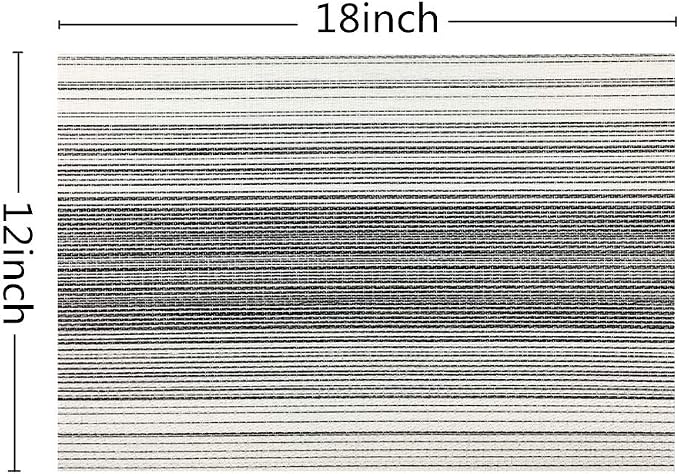 Placemat,Blending Color Durable Woven Vinyl Placemat Washable Heat-Resistant Anti-Skid Kitchen Dining Table Mats (Set of 4, Black with White)