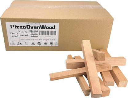 Pizza Oven Wood 19 Lbs Kiln-Dried Cherry Wood 8 Inch Mini Barkless Cooking Logs for Pizza Ovens, Grills & Smokers, Fits Ooni, Gozney, Solo Stove, for Camping, Fire Pits & Bonfires