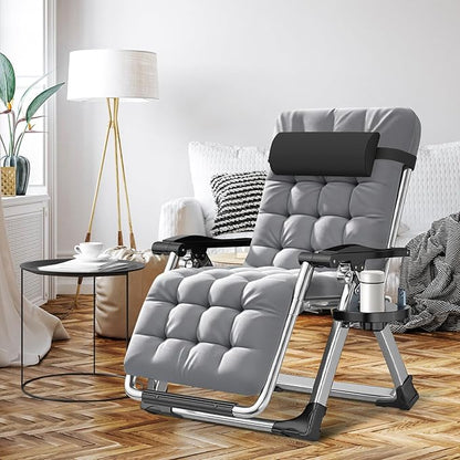ABORON 2 Pack Zero Gravity Chair, Outdoor Lounge Chairs Sun Loungers with Removable Cushion,Headrest,Cup Holder,Reclining Patio Lounger Chair for Indoor and Outdoor