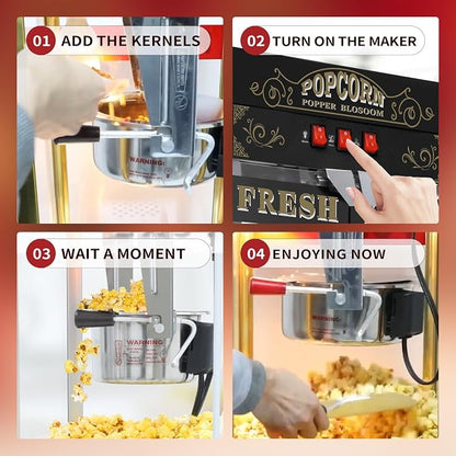 20 Oz Popcorn Machine with Cart, Vintage Movie Theater Style Pop Corn Popper with 16" Bicycle-Style Wheels & a Cabinet for Home Theater, Parties, Events, Black