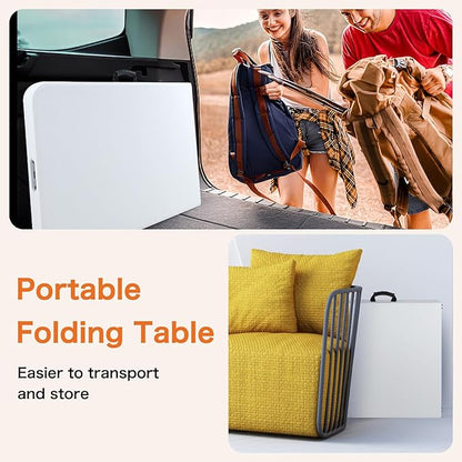 Sweetcrispy 8 FT Folding Picnic Table 2 Pack, Easy to Fold and Store, Foldable Table for Camping Picnic Dining Party Kitchen Outdoor Indoor with Carrying Handle