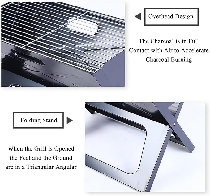 Foldable Charcoal Grill, Portable BBQ Barbecue Grill Lightweight Simple Grill for Outdoor Cooking Camping Hiking Picnics Garden Travel Suitable for 3-5 people