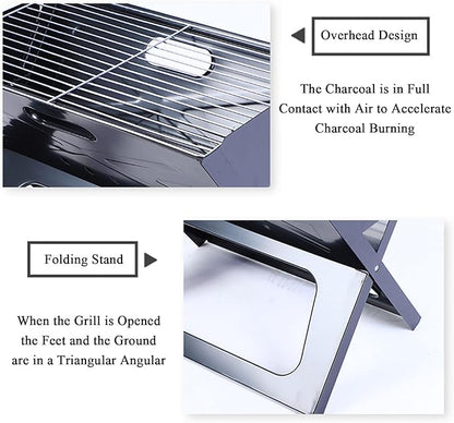 Foldable Charcoal Grill, Portable BBQ Barbecue Grill Lightweight Simple Grill for Outdoor Cooking Camping Hiking Picnics Garden Travel Suitable for 3-5 people