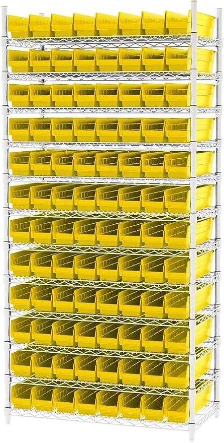 Akro-Mils 30128 Heavy Duty Plastic Shelf Bins, 18"x 4"x 4", Yellow, 12-Pack | Heavy Duty Nesting Storage Bins for Garage, Closet, Refrigerator, Kitchen, Cabinet, Drawer Organization, Pantry Organization