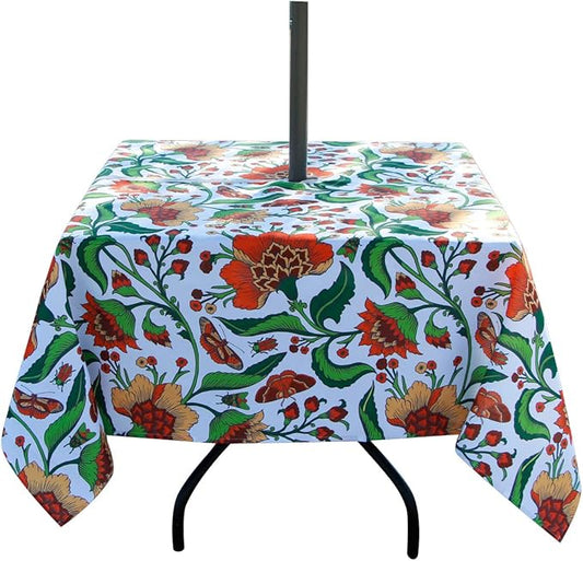 EHouseHome Outdoor Indoor 60inch SquareTablecloth with Umbrella Hole and Zipper, Waterproof Zippered Patio Table Cloths, Spring/Summer Table Covers for Backyard Circular Table/BBQs/Picnic