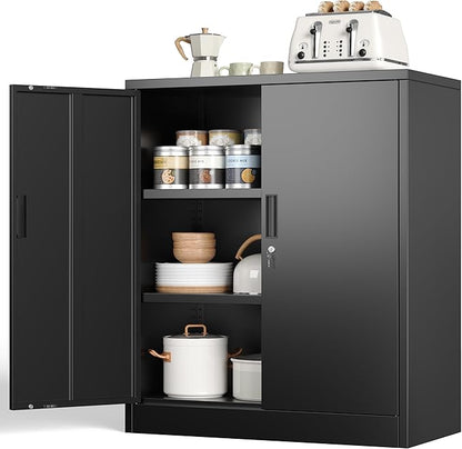CJF Pantry Cabinet, Metal Pantry Storage Cabinets with Doors and 2 Adjustable Shelves, 36" H Locking Cabinet for Kitchen Storage, Home, Garage, Utility Room and Basement, Black