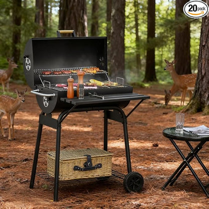 Portable Camping Charcoal BBQ Grill with 2 Burners, Outdoor Grills & Smokers for Backyard Barbecue, Large Charcoal Grill with Offset Smoker Combo, Barrel Style Charcoal Grills for Cooking,A6