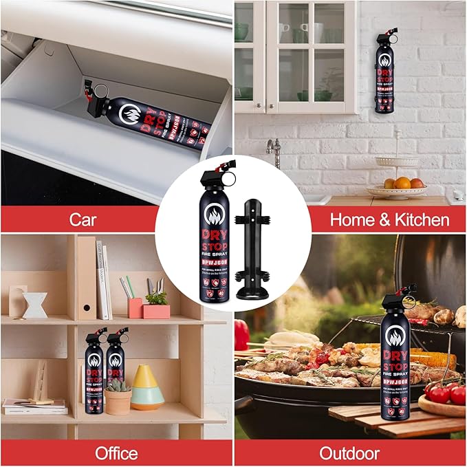 Dry Stop Fire Extinguisher Spray - 3 Pack Portable Fire Extinguisher with Mount for Boat Vehicle Home Car Garage Kitchen, 600g Dry Powder Fire Extinguishers for Electrical Grease Battery Fires & More