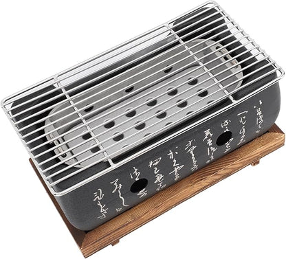 Japanese BBQ Grill Stove Charcoal Barbecue Stove Rectangle Calligraphy Quick Heating Aluminium Alloy Wire Grill Base for Camping (M)
