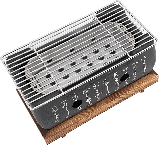 Portable Japanese Charcoal Grill Oven Fast Heating Aluminum Alloy Base for Camping Backyard Picnic Even Cooking No Hot Spots (M)