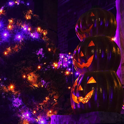 kemooie 500 LED Halloween Lights Outdoor, 164 FT Fairy Lights with 8 Modes | Purple&Orange, Timer&Memory Function, Plug in Powered, IP44 Waterproof, Indoor Outdoor Use, Home/Party/Garden/Halloween Decor