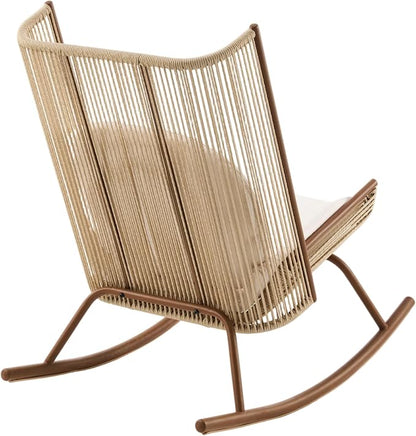 Christopher Knight Home Lumin Outdoor Rocking Chair, High Back PE Rattan Wicker Rocker with Metal Frame, Rocking Chair with Cushion, Comfort Rocker with Ergonomic Design for Patio or Lounge, Beige