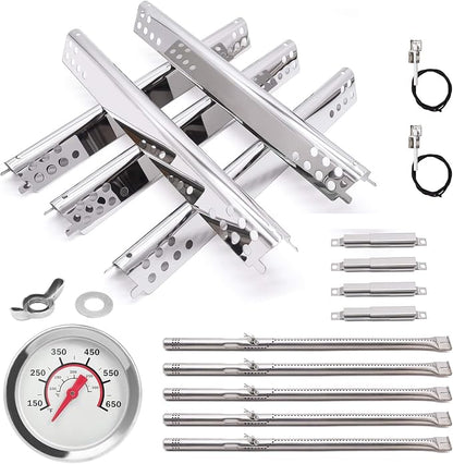 Criditpid Grill Replacement Parts for Charbroil Performance 5 Burner 463347519 463275517, Grill Burner, Heat Tent Plate Shield, Carryover Tube, Igniter & Temp Gauge Kit for Charbroil 463243518 Grill