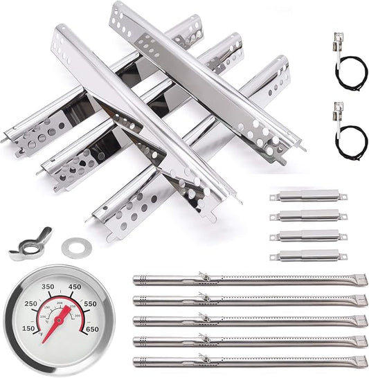 Criditpid Grill Replacement Parts for Charbroil Performance 5 Burner 463347519 463275517, Grill Burner, Heat Tent Plate Shield, Carryover Tube, Igniter & Temp Gauge Kit for Charbroil 463243518 Grill
