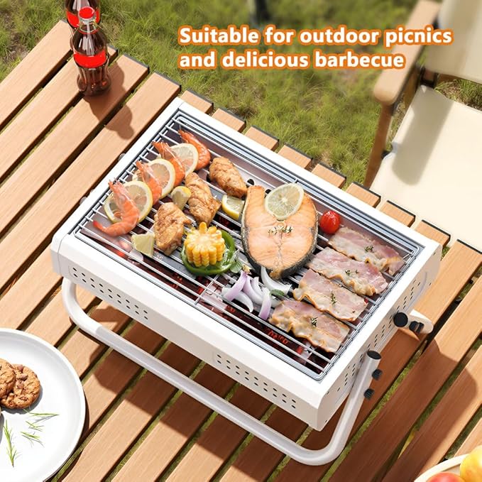AIZYR Small Charcoal Grill, Stainless Steel Barbecue Grill Portable Lightweight BBQ Grill Indoor Outdoor Grill Tools for Camping Travel Party,Black