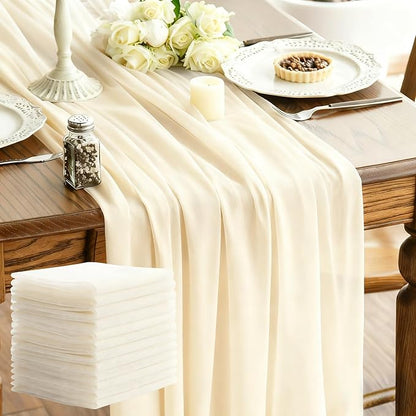 Ivory Chiffon Table Runner 35x120 Inches 12 Pack Bulk for Wedding Party Formal Event Table Decor