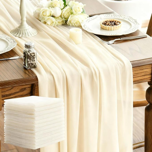 Ivory Chiffon Table Runner 35x120 Inches 12 Pack Bulk for Wedding Party Formal Event Table Decor