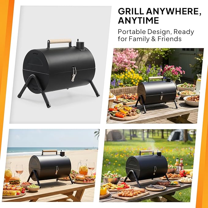 ROVSUN Portable Charcoal Grill with Storage Bag, Small Tabletop Barbecue Grill with Double Sides Grill Surface, Heavy Duty For Outdoor Cooking, Camping, Backyard Using