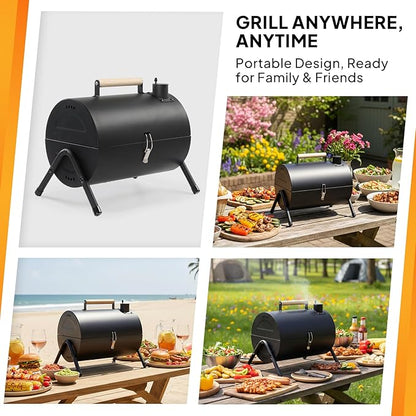 VINGLI Portable Double Sides Charcoal Grill, Wooden Handle,Storage Bag, Multi-functional Metal Compact Tabletop BBQ Outdoor Charcoal Grill for Camping Travel Picnic Patio