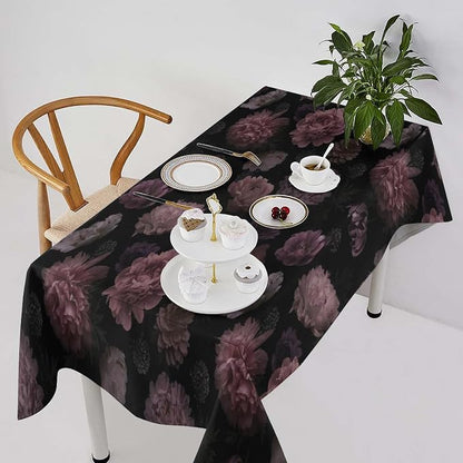 Vintage Florals Tablecloth, Gothic Summer Garden Peonies Flowers Rustic Roses Boho Botanical Plant Water Resistant Wipeable Table Cover for Picnic Party Holiday Kitchen Dinner Table 60"x90"