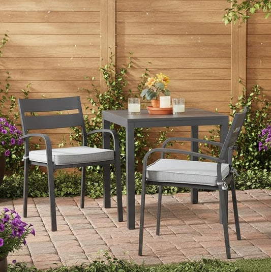 Outdoor 18 inch Square Patio Dining Chair Pads – Comfortable Fiber-Filled Seat Cushions with Ties, Reversible Polyester Fabric - Heather Gray, Set of 2