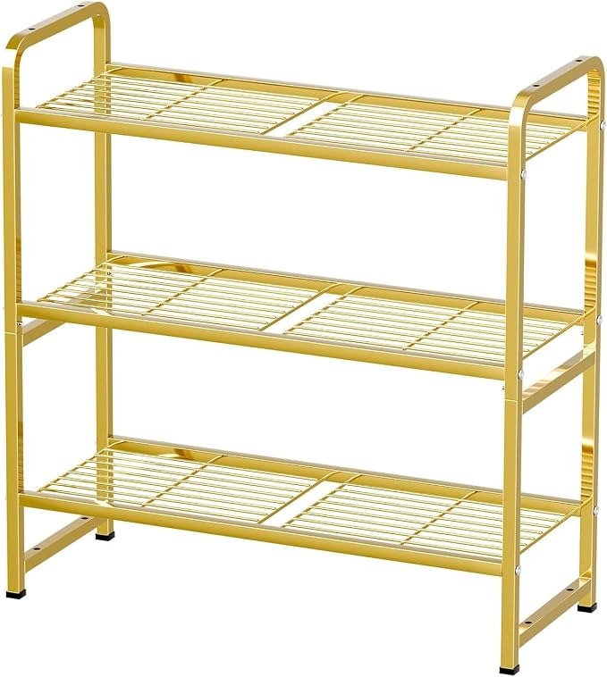 Standard Shelf Organizer for Outdoor Indoor, Waterproof Heavy Duty Metal Shelving Units and Storage for Living Room Bathroom Balcony Garden, Easy Assemble, Bright Gold
