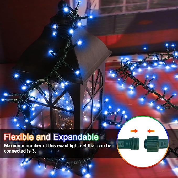 500 LED Blue String Lights, 46ft 11 Modes Connectable LED Lights, Waterproof Blue Fairy Lights Plug in, Christmas Tree Lights Outdoor for Xmas Party Garden Bedroom Decor