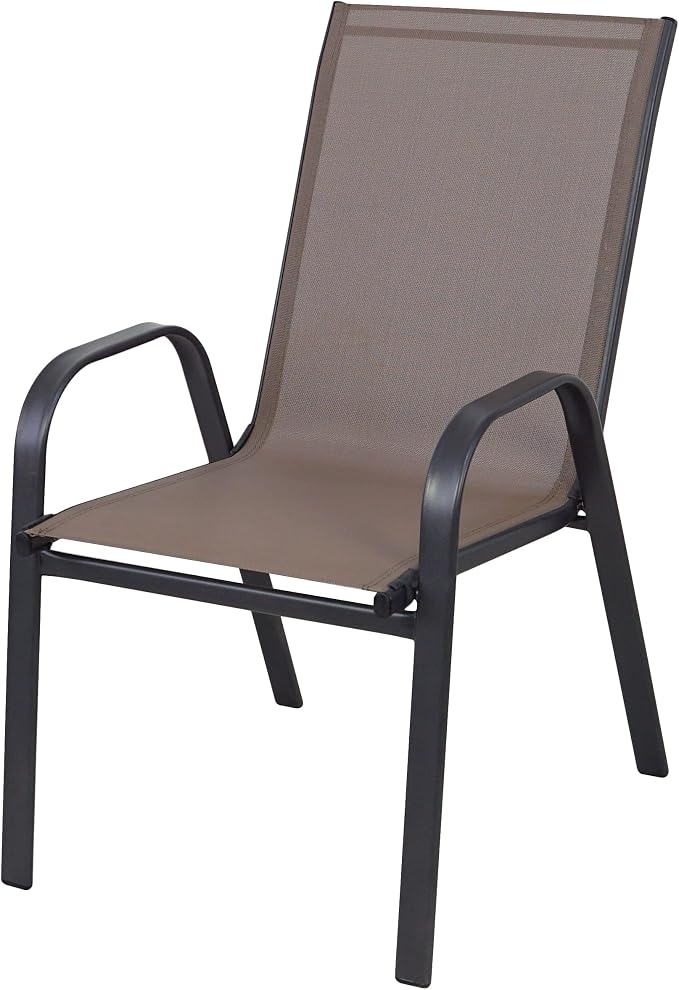 Indoor Outdoor 10 - Set of Ten Brown Restaurant Flexible Sling Stack Chairs, Patio Metal Frame Chair