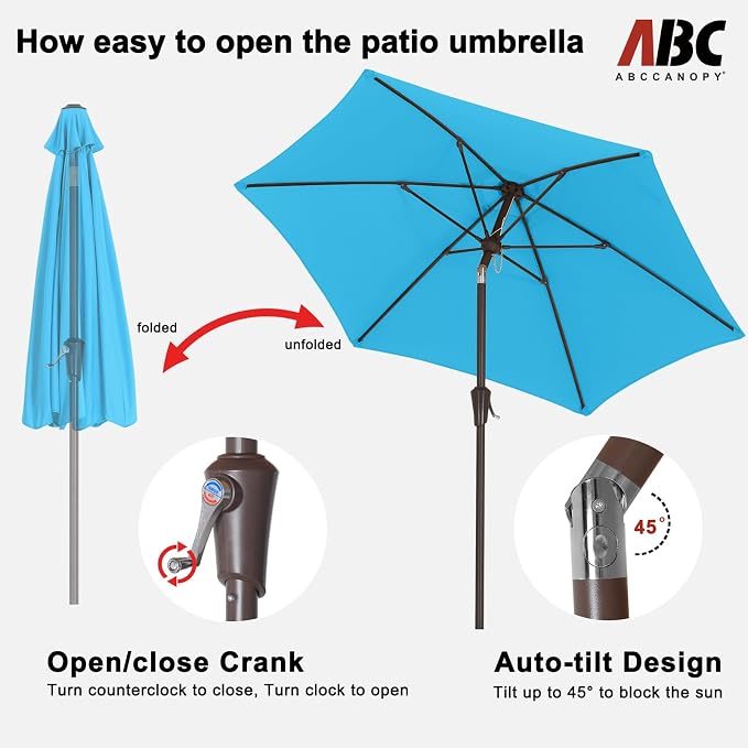 ABCCANOPY 7.5FT Patio Umbrella Outdoor 6 RibsTable Umbrella | Fade & UV Resistant Fabric,6 Fiberglass Ribs,Smooth Crank System,Wind Resistance,Great for Patio,Backyard,Garden,Deck