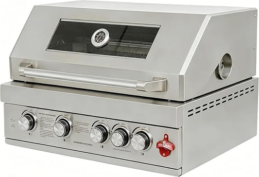 Premium 5-Burner (Including Rear Burner) Built-in Gas/Charcoal Grill — Portable 304 Stainless Steel Outdoor Grill with 12,000 BTU High-Power Output, 495 Sq. In. Cooking Area (31-IN)