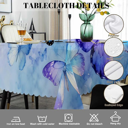 Swono Butterflies Table Cloth Rectangle Tables Nature Butterflies Blue Kitchen Table Cover Oblong 52"X70" Tablecloth for Dining Table Buffet Parties Patio and Camping