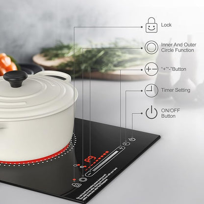 1800W Electric Cooktop Single Burner, 110V Electric Stove with LED Touch Control, 10 Power Levels, Child Safety Lock, Timer & Overheat Protection.