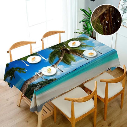 Swono Rectangle Tablecloth Tropical Beach Table Cover 52x70 Inch Paradise Palms Turquoise Ocean Sea Table Cloth for Rectangle Tables Decorative Tablecloth for Dining Party Camping BBQ