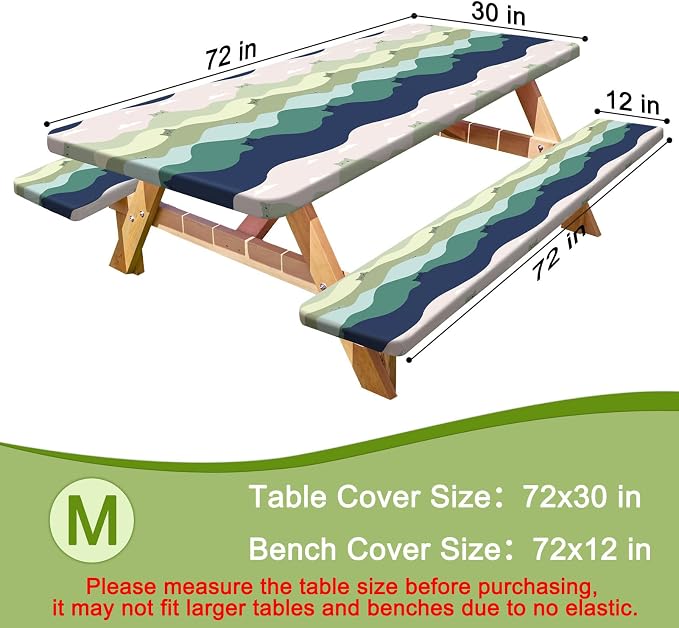 Picnic Table and Bench Cover Set, Waterproof Fitted Elastic Cloth | Portable Camping Essentials With Built-In Storage Pocket And Waterproof Fabric For Outdoor RV Or Picnic Table Use