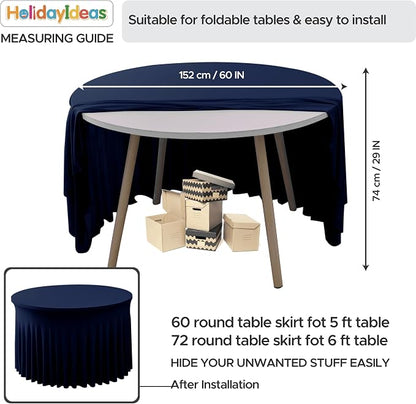 Fitted Navy Spandex Table Skirts for Wedding Party,60 Inch Round,6 Pack | Spandex Table Covers, For 5 Ft Wedding Cake Tables, Wrinkle Resistant, Ruffle Design Banquets, Baby Showers, Parties