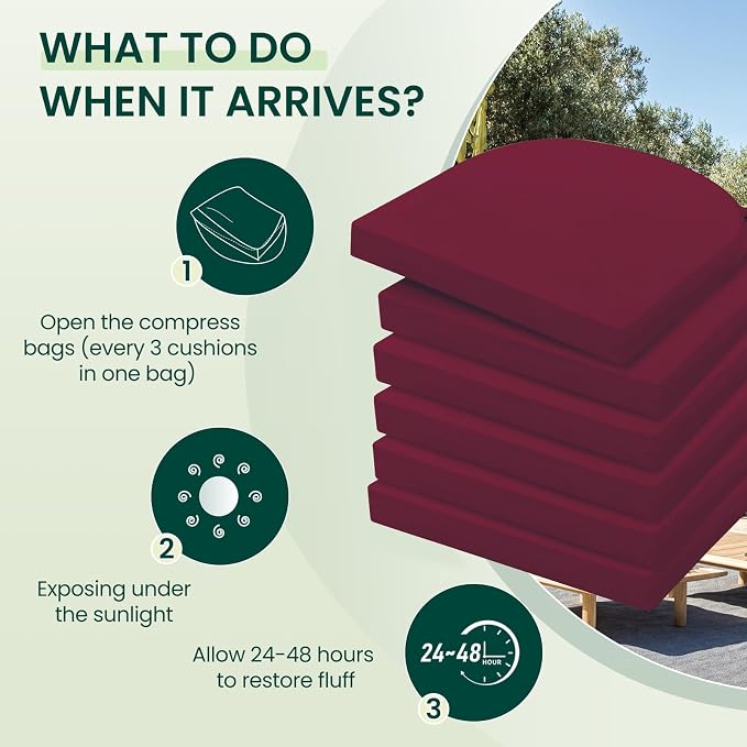 HARBOREST Outdoor Chair Cushions Set of 6, Water Resistant Patio Chair Cushions with Ties, Outdoor Seat Cushions for Patio Furniture, 17"x16"x2", Burgundy
