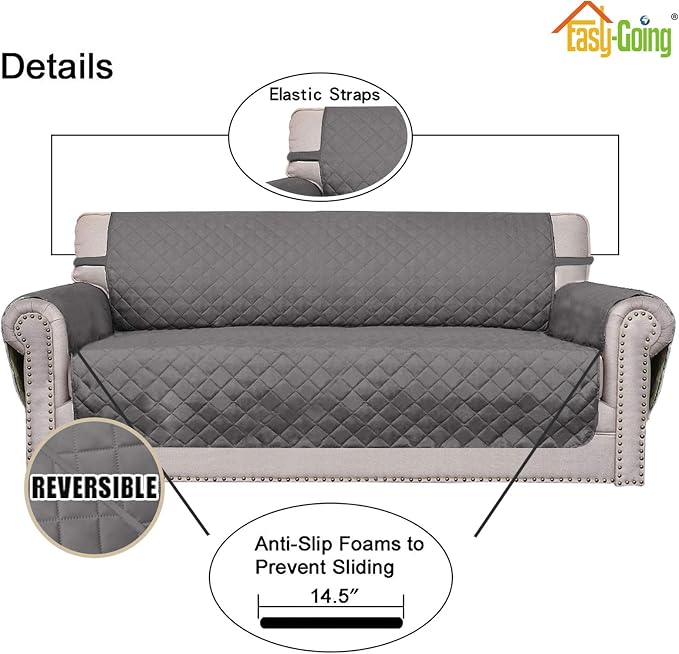 Easy-Going Reversible Couch Cover, 2 Cushion Sofa, Gray/Gray | Oversized Loveseat Slipcover For Dogs, Water Resistant Mat, Living Room, Non-Slip Sofa Cover, Pet Friendly