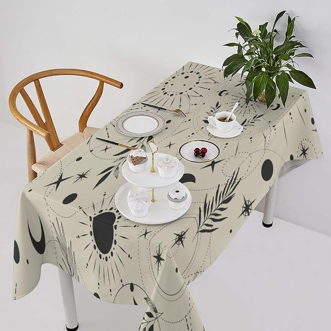 Sun Moon Tablecloth Vintage Boho Mystical Celestial Star Galaxy Space Table Cloth Water Resistant Wipeable Table Cover for Picnic Party Holiday Kitchen Dinner 60"x120"