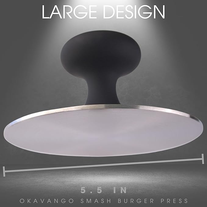 Okavango Burger Press Smash Burger Press - Hamburger Smasher Tool for Griddle & Grill Press Durable Stainless Steel Hamburger Press for Perfectly Cooked Smash Burgers - Burger Smasher (Black)