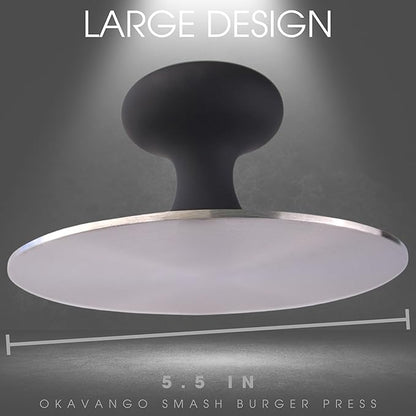 Okavango Burger Press Smash Burger Press - Hamburger Smasher Tool for Griddle & Grill Press Durable Stainless Steel Hamburger Press for Perfectly Cooked Smash Burgers - Burger Smasher (Black)