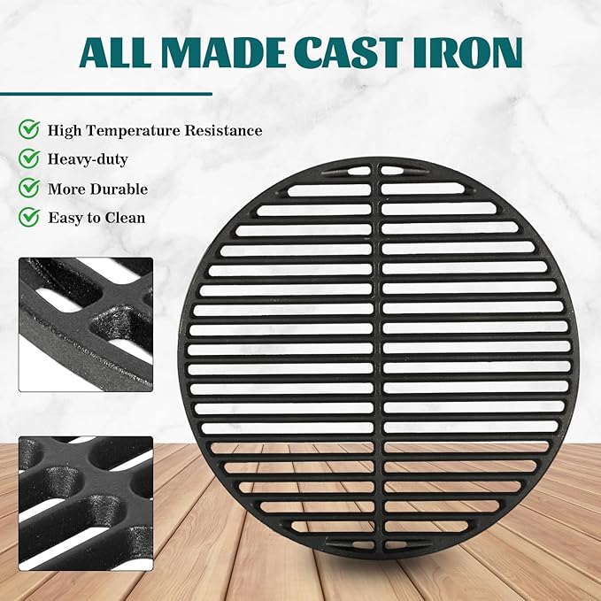 Cast Iron Cooking Grids Grates Compatible with Small and Mini-max Big Green Egg Charcoal Grill Round Grill Grate(13"-Fit Small/Mini-max)