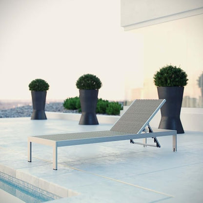 Modway Shore Aluminum Rattan Outdoor Patio Poolside Chaise Lounge Chair in Silver Gray