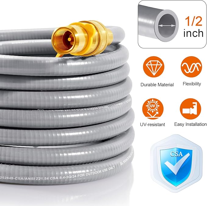 GasSaf 18 FT 1/2" ID Natural Gas Hose with Quick Connect Fitting, Natural Gas Conversion Kit for Gas Grill, Generator, Patio Heater and More - CSA Certified