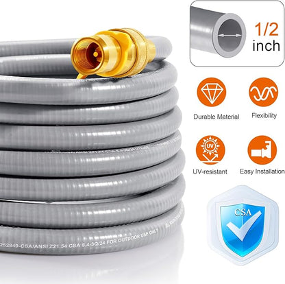 GasSaf 18 FT 1/2" ID Natural Gas Hose with Quick Connect Fitting, Natural Gas Conversion Kit for Gas Grill, Generator, Patio Heater and More - CSA Certified