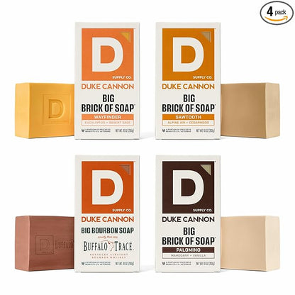 Duke Cannon Supply Co. Large Bar Soap Bundle - Men's Soap with Masculine Scent - All Skin Types - Wayfinder, Sawtooth, Bourbon & Palomino, 10 oz (4 Pack)