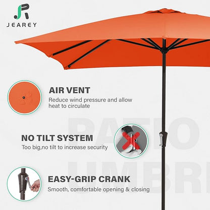 JEAREY 8x10 ft Rectangular Patio Umbrellas Outdoor Table Market Umbrella w/Crank, 8 Sturdy Ribs, UV Protection Windproof Sunproof for Garden, Deck, Backyard, Pool(Orange)
