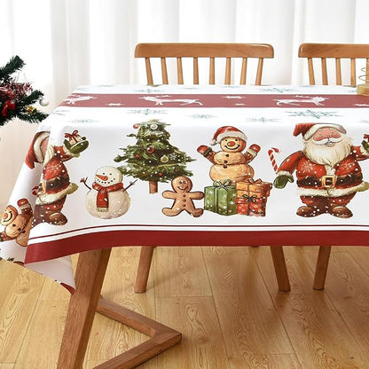 Christmas Table Cloth Rectangle Heavy Duty Vinyl Red Christmas Tablecloth Plastic Reusable Santa Tablecloth Wpieable Waterproof PVC Xmas Table Cover for Dining Party New Year(Deers, 54"x84")